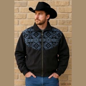 Western Wear PENDLETON Jacket Zip Up Black With Aztec Wool Trim USA XXL
